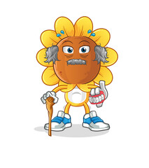 Obraz na płótnie Canvas sunflower head cartoon white haired old man. character vector