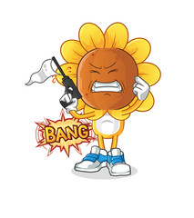 sunflower head cartoon warning shot mascot. cartoon vector