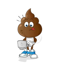 human shit head cartoon with laptop mascot. cartoon vector