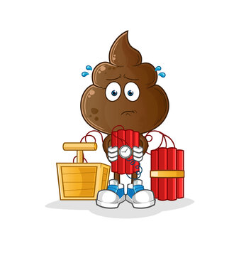 human shit head cartoon holding dynamite character. cartoon vector