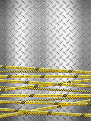 Police line tape on metal background
