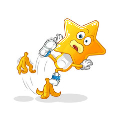 Fototapeta premium star head cartoon slipped on banana. cartoon mascot vector