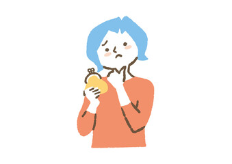 ガマ口財布を持って悩む女性_色