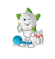 cauliflower head cartoon play bowling illustration. character vector