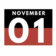 November 1 . Flat daily calendar icon .date ,day, month .calendar for the month of November