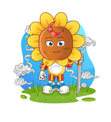 Obraz na płótnie Canvas sunflower head cartoon samurai. cartoon mascot vector