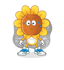 sunflower head cartoon thinking hard vector. cartoon character