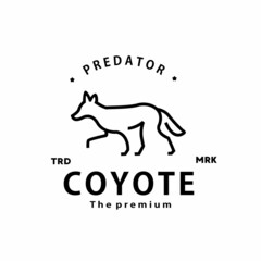 vintage retro hipster coyote logo vector outline monoline art icon