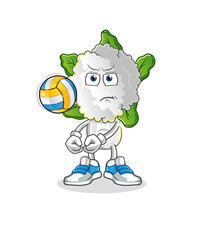 cauliflower head cartoon play volleyball mascot. cartoon vector