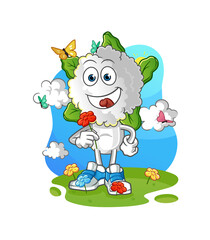 cauliflower head cartoon pick flowers in spring. character vector