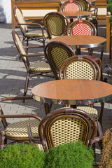 chairs and tables in the summer cafe