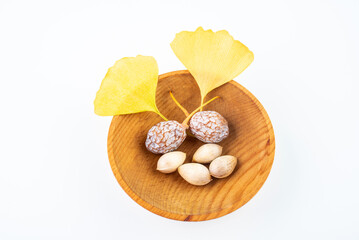 Dish of ginkgo on white background