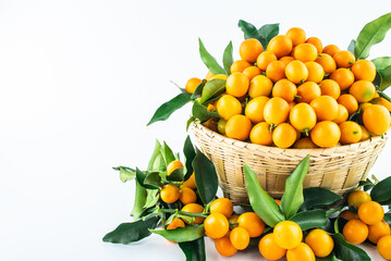 Bamboo basket full of fresh kumquats