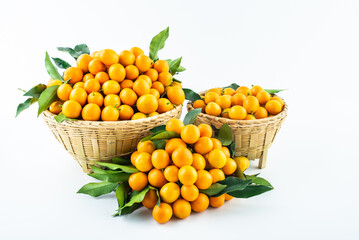 Bamboo basket full of fresh kumquats
