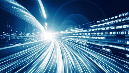 Digital data flow on road in concept of cyber global communication and coding with graphic creating vision of fast speed transfer to show agile digital transformation , disruptive innovation .