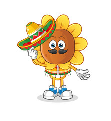 sunflower head cartoon Mexican culture and flag. cartoon vector
