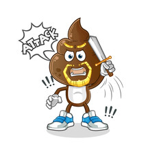 human shit head cartoon knights attack with sword. cartoon vector