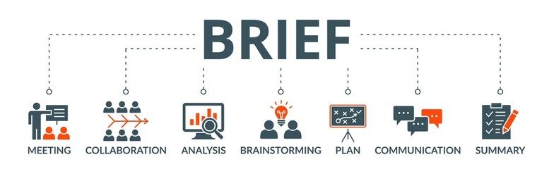 Brief banner web icon vector illustration concept for a briefing of business plan with an icon of meeting, collaboration, analysis, brainstorming, plan, communication, and summary