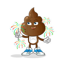 human shit head cartoon with fireworks mascot. cartoon vector