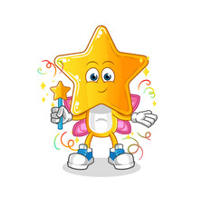 star head cartoon fairy with wings and stick. cartoon vector