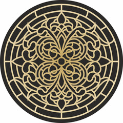 Vector round classic black and gold european ornament. pattern in a circle of ancient Greece and the Roman Empire.
