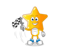 star head cartoon hold finish flag. cartoon mascot vector