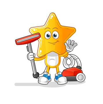 star head cartoon clean with a vacuum . character vector