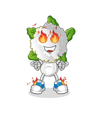 cauliflower head cartoon on fire mascot. cartoon vector