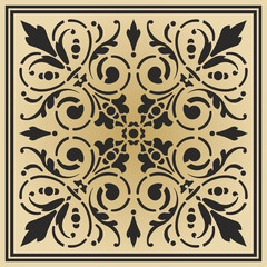 Vector square classic black and gold european ornament. pattern rectangle tiles of ancient Greece and the Roman Empire.

