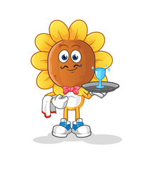 sunflower head cartoon waiter. cartoon mascot vector