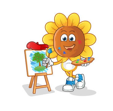 sunflower head cartoon artist mascot. cartoon vector