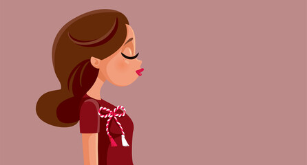 Young Girl Near a Martisor Traditional Symbol Vector Cartoon