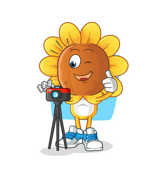 sunflower head cartoon photographer character. cartoon vector