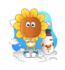 Obraz na płótnie Canvas sunflower head cartoon in cold winter character. cartoon vector