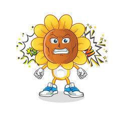 sunflower head cartoon anime angry vector. cartoon character