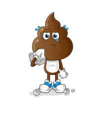 human shit head cartoon cry with a tissue. cartoon mascot vector