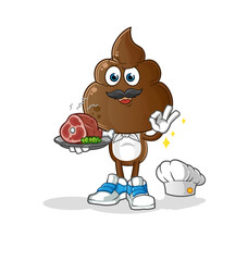 human shit head cartoon chef with meat mascot. cartoon vector