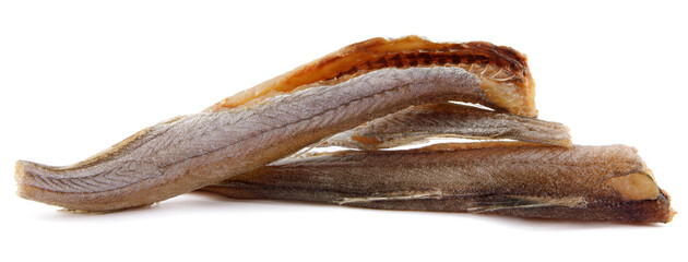 dried blue whiting isolated on a white