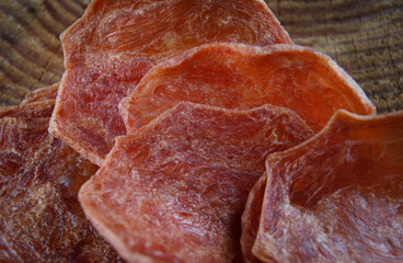Meat chips. Thin pieces of dried meat.