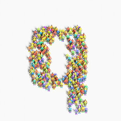 Graphic of people lined in the form of "Q" (3D illustration)