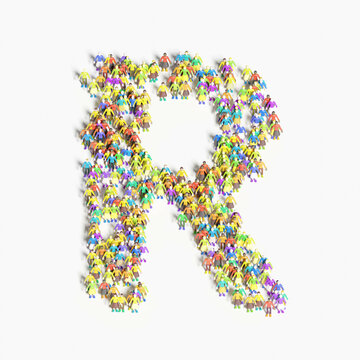 Graphic of people lined in the form of "R" (3D illustration)