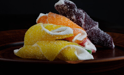 Beautiful Turkish delight in different colors. Turkish sweets . Delicious candies .