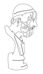 Sculpted bust of Homer, classical Greek writer. Continuous line drawing illustration