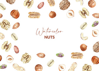 Watercolor nuts in frame