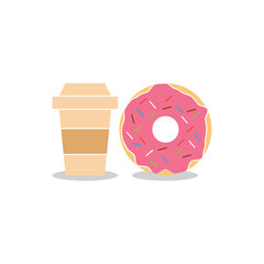 Coffee cup and donuts . Vector flat icon illustration