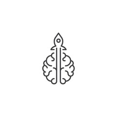 Fast thinking, brain rocket, smart rocket. Vector logo icon outline template