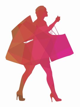 illustration of a shopping woman with a bags , vector draw