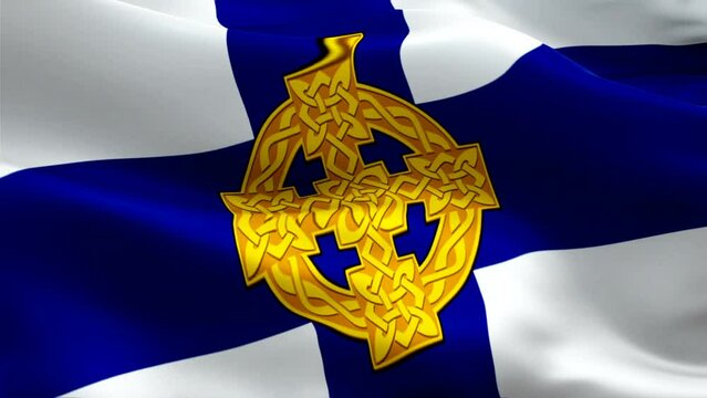 Britain Protestant Flag Animation background video waving in wind. Jesus Christ concept Flag background. Britain Protestant Lutheran Flag  Closeup 1080p Full HD footage. Church of Wales flag religious