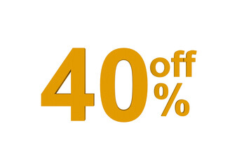 40 Percent off 3d Sign on White Background, Special Offer 40% Discount Tag, Sale Up to 40 Percent Off,big offer, Sale, Special Offer Label, Sticker, Tag, Banner, Advertising, offer Icon 