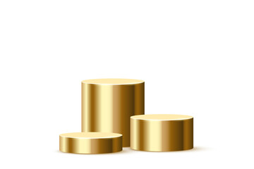 3d podium platform cylinders, gold pedestal stages for product presentation or winner